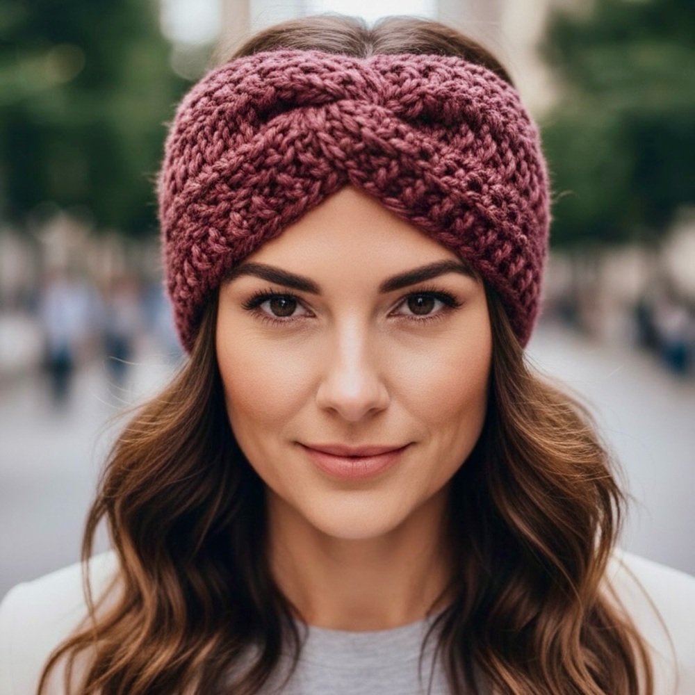 Twist Knit Headband in Dusty Rose